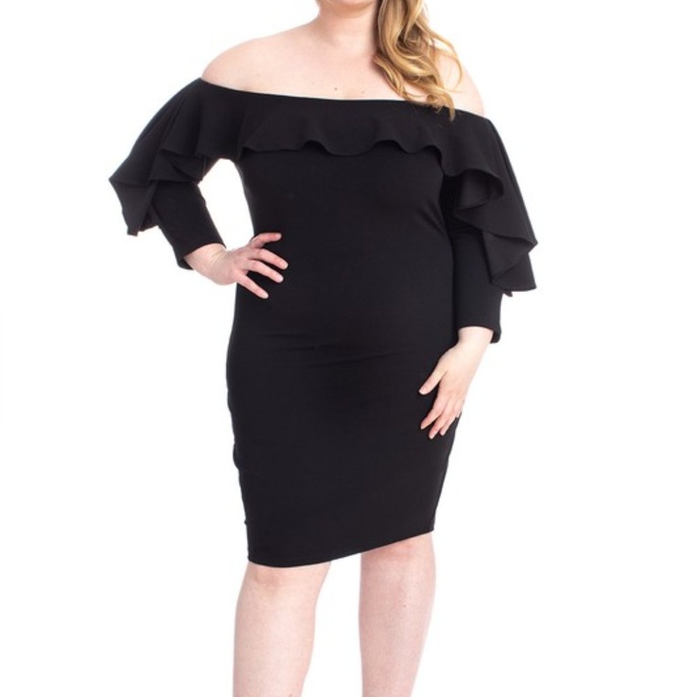Black Ruffle Off Shoulder Bodycon Dress